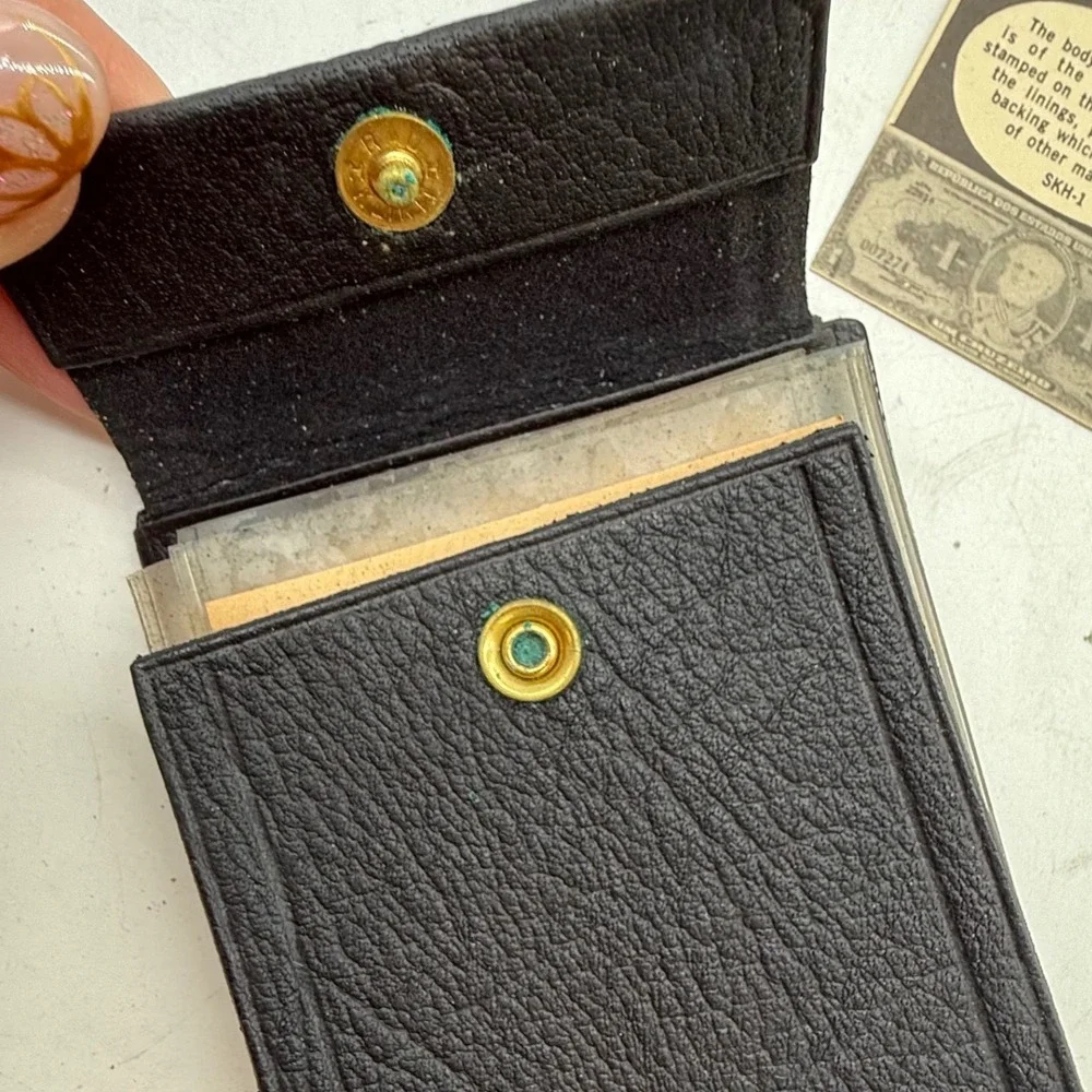 Vtg Swank Black Leather‎ Billfold Wallet Snap Closure Mens SK3J-T 1960s unused